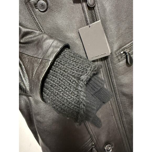 Alexander Wang Jacket Mens Medium Black Leather Asymmetric Knit Cuffs 603417F11 - Picture 5 of 16